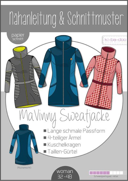 Schnittmuster Sweatjacke Mantel Mavinny - Parka von KiBaDoo Gr. 32-48