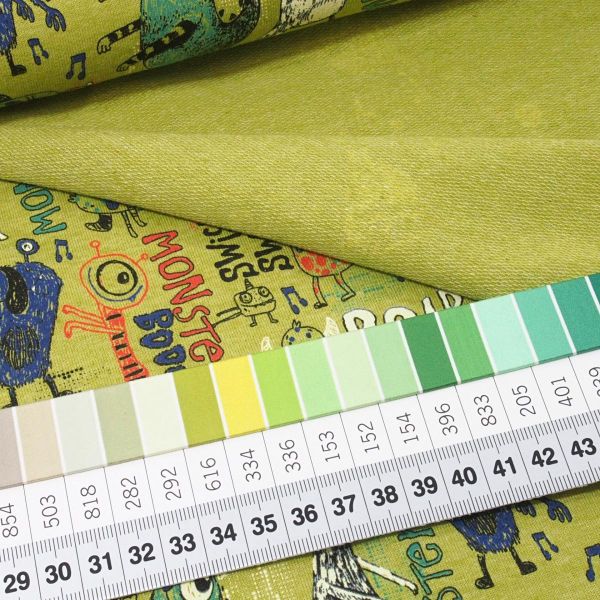French Terry DANCING MONSTERs kiwi grün blau - Sommersweat