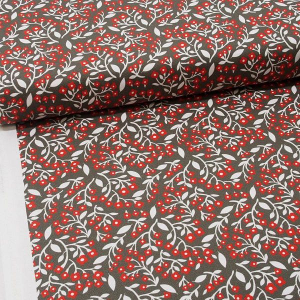 Baumwolle Winter Blüten Beeren braun rot - Northern Light