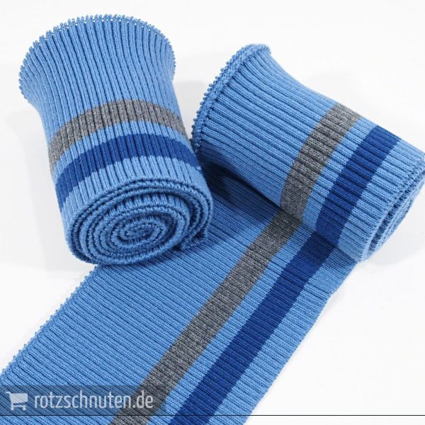 Strick Bündchen College hellblau blau grau Streifen – Rippbündchen BONNIE 100x8cm Retro