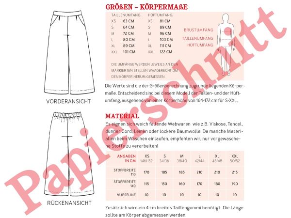 Schnittmuster FRAU HEDDA • Culotte mit weitem Bein und Gummibund von Studio Schnittreif • Gr. XS-XXL