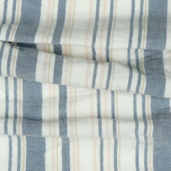 Baumwolle Musselin Streifen blau weiß beige – Double Gauze Yarn Dyed Stripes navy