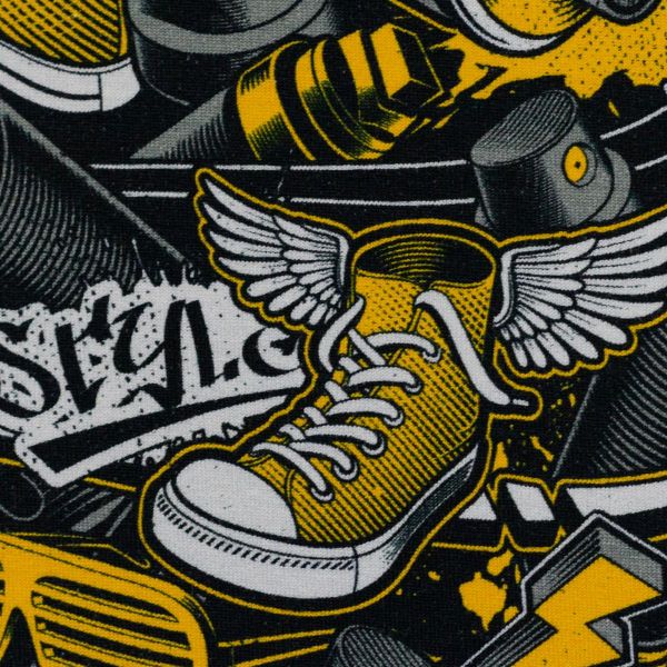 Sweat mit coolem Graffiti Muster Sneaker Sprayer HipHop gelb - French Terry Montreal von Swafing