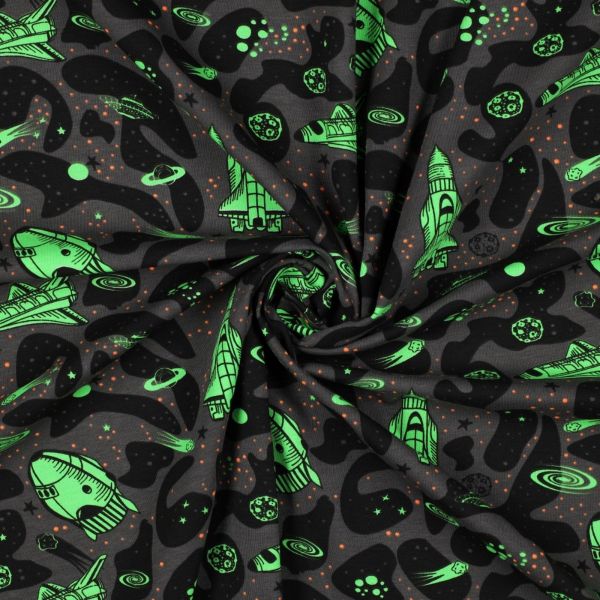 Jersey Weltall Raketen Sterne Raumschiffe Space neon grün schwarz