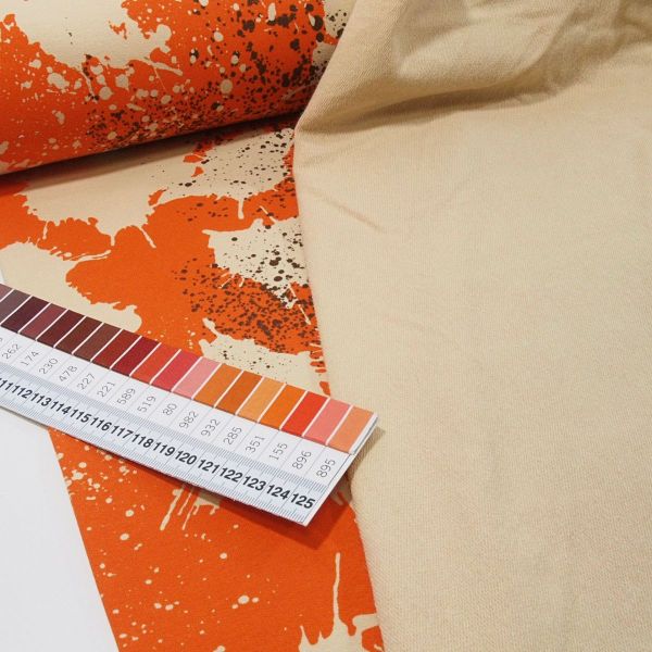 French Terry SPLASH orange beige von Mies & Moos - Camouflage Kleckse Sommersweat
