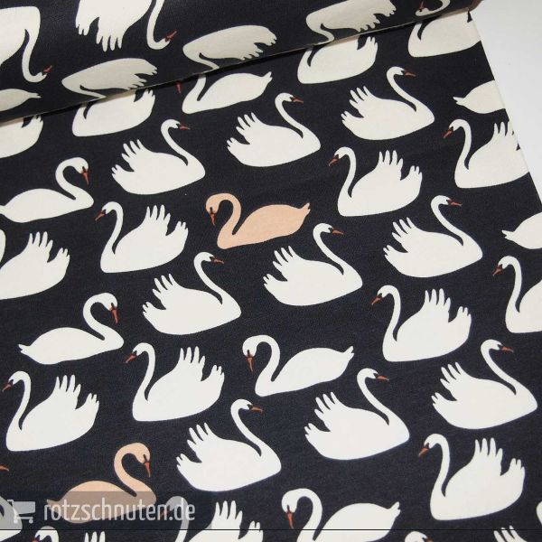 Bio Jersey Interlock BIRCH Swan Lake – Schwäne - BEVY DUSK / SHELL KNIT