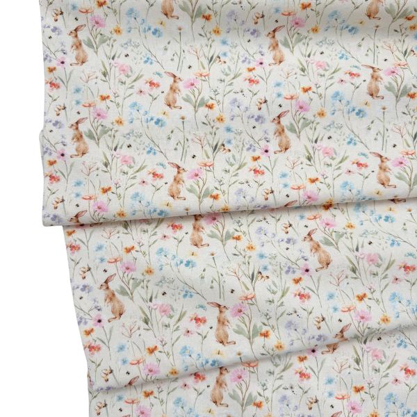 Baumwolle Häschen Blumenwiese Ostern - Serie Florenz von Westfalenstoffe