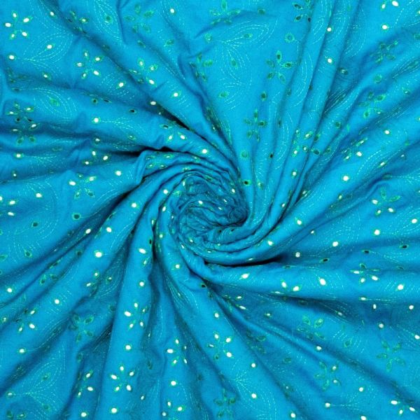 Baumwolle mit floraler Lochstickerei türkis blau grün - luftig, weich & wunderschön