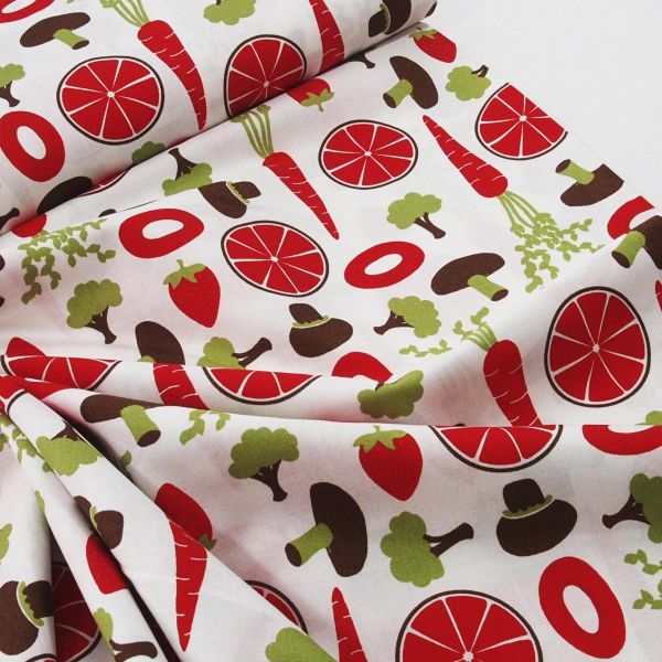 Baumwolle Obst und Gemüse rot grün braun Retro von Westfalenstoffe Living