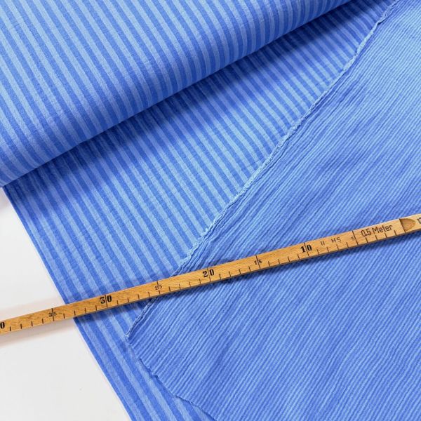 Doubleface Musselin Kornblumen Blau gestreift