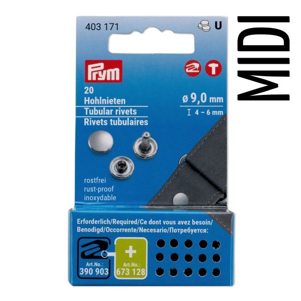 20 Hohlnieten silber Gr. M - Ø9mm x 4-6mm ohne Werkzeug - für Vario Creative Tool