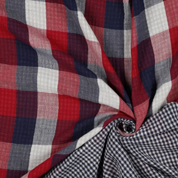 Baumwolle Musselin doubleface Karo rot blau – Double Gauze Vichy Check red