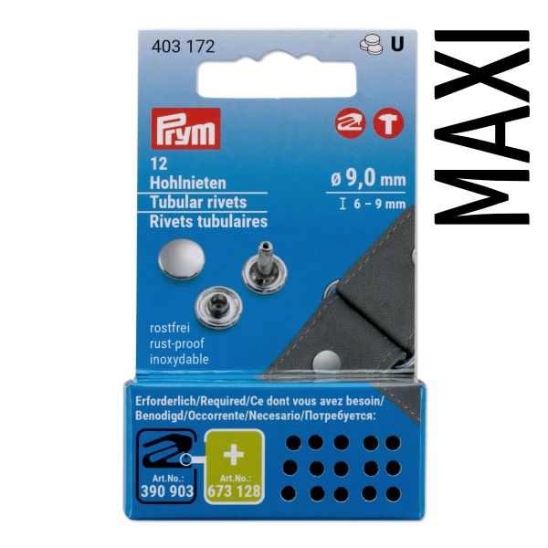 12 Hohlnieten silber Gr. L - Ø9mm x 6-9mm ohne Werkzeug - für Vario Creative Tool