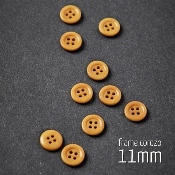 Knopf rund 11mm senf gelb - 4 Loch Frame Corozo Button amber von meetMILK