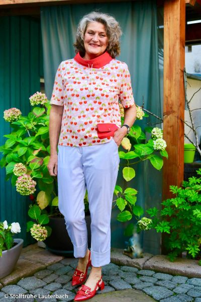 Baumwolljersey Kirsche rosa mit Blüten – JaTiJu für Swafing