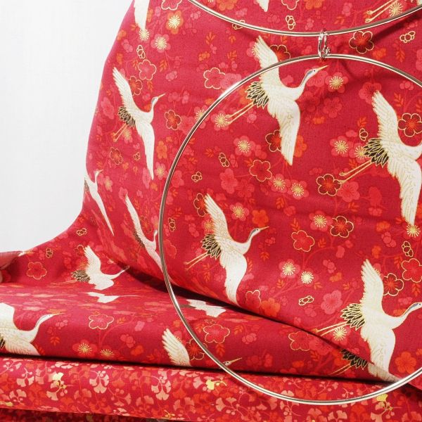 Baumwolle kleine Ginko Blätter rot gold Asia Japan - Hikari Ginkgo red