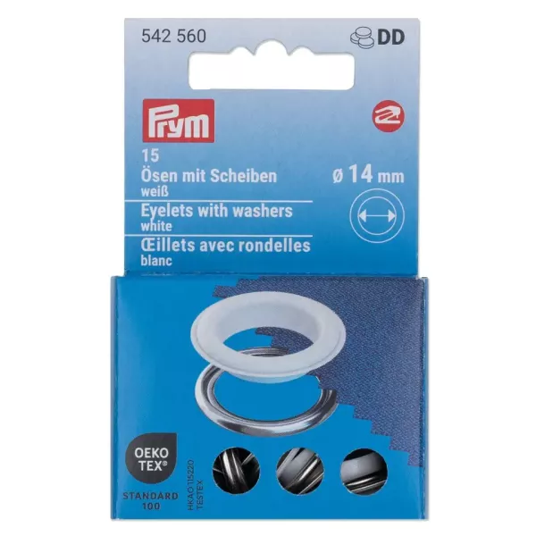 15 Ösen mit Scheiben 14mm weiß - für das Prym Vario Creative Tool