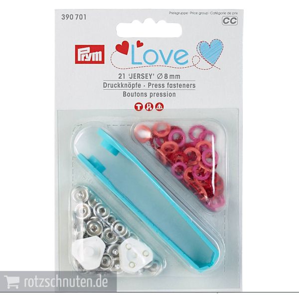 21 Jersey Druckknöpfe PRYM LOVE – 8mm rot lachs pink mit Werkzeug Metall Druckknopf