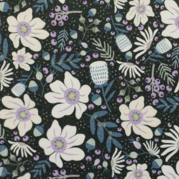 Modal Jersey Just Flowers dunkelgrau flieder blaugrau – Swafing