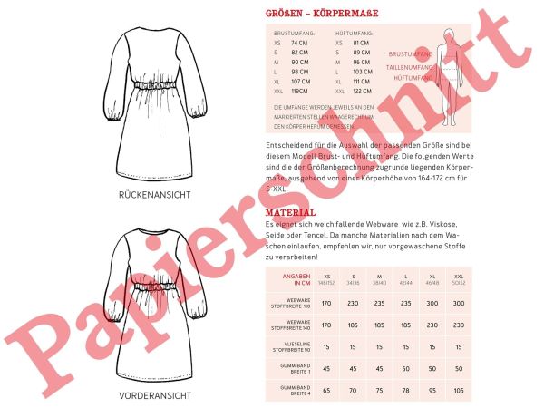 Schnittmuster FRAU SANJA • lockeres Kleid mit Gummizug für Damen • Gr. XS-XXL