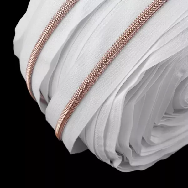 Reißverschluss endlos 5mm weiß mit rosegold kupfer Spirale – Endlosreißverschluss SR5