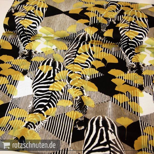 Baumwoll Satin leicht dehnbar mit Zebra und Ginko