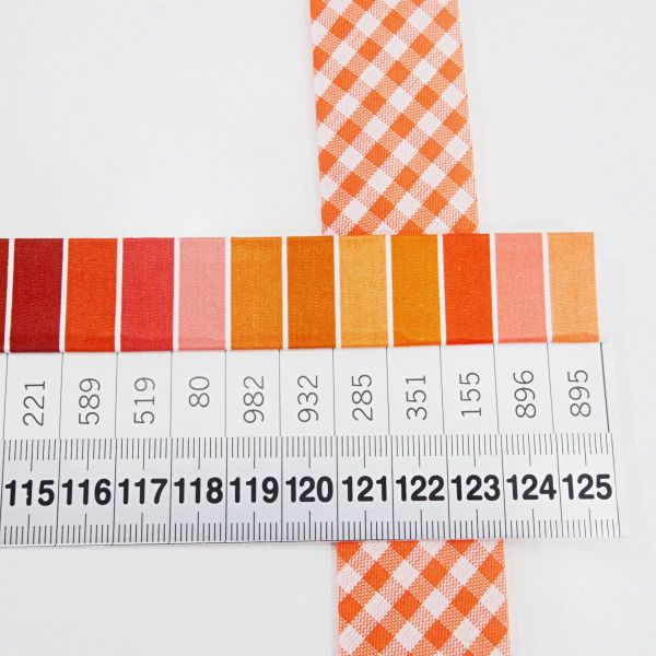 Breites Schrägband orange kariert 60/30mm gefalzt – Fb. 71 Vichykaro orange