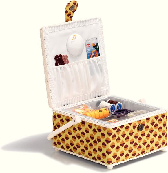 SALE - Nähkasten Wald Tiere senf violett mit Stoff Gr. L von Prym - hübsches Nähkästchen Nähkorb