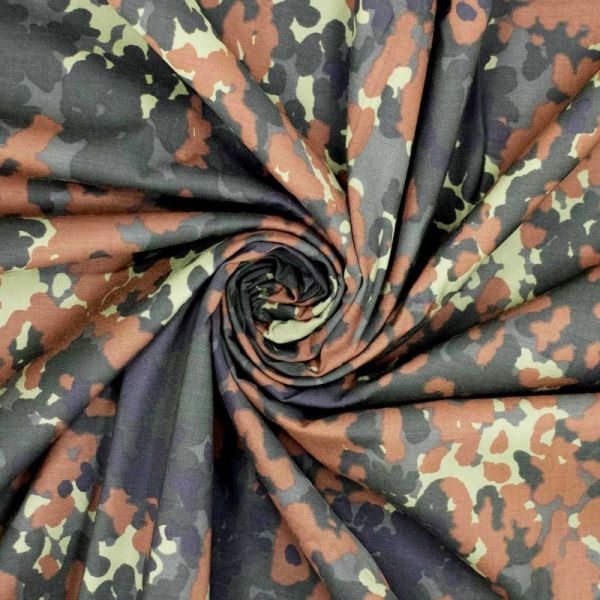 Viskose Baumwoll Stretch Camouflage oliv – elastische Webware mit modernem Tarnmuster