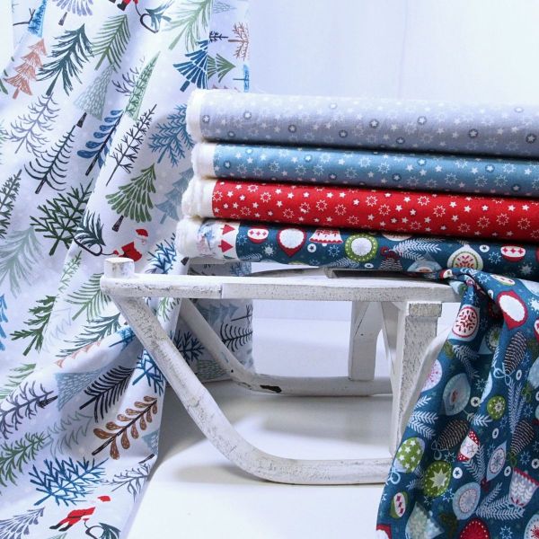 Baumwolle Tannenbäume Weihnachtsmann Schlitten - Christmas Tree Santa