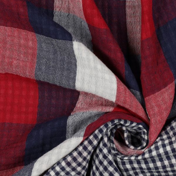 Baumwolle Musselin doubleface Karo rot blau – Double Gauze Vichy Check red