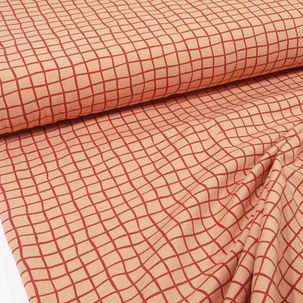 Jersey Karo Gitter coral orange – Baumwolljersey Veronika von Swafing
