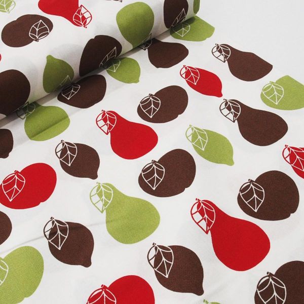 Baumwolle Früchte Apfel Birne Zitrone rot grün braun Retro von Westfalenstoffe Living