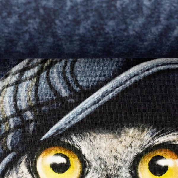 Sweat Eule mit Hut blau - Owly You von Thorsten Berger – 85cm Panel French Terry