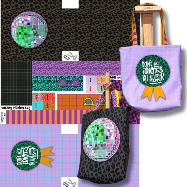 DIY Nähset Cherry Picking Bag Discokugel und Button - Beutel Tasche Panel 95x140cm