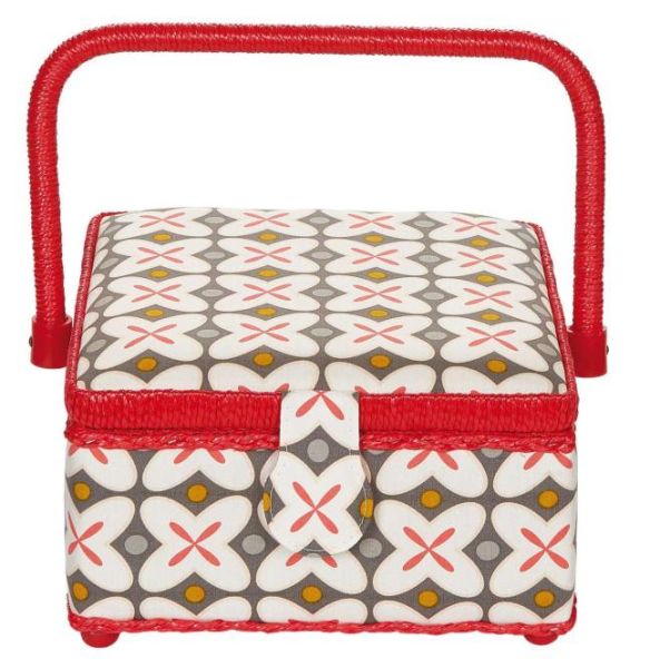 Nähkasten Retro rot mit Stoff Gr. M von Prym - Nostalgie Nähkästchen Nähkorb