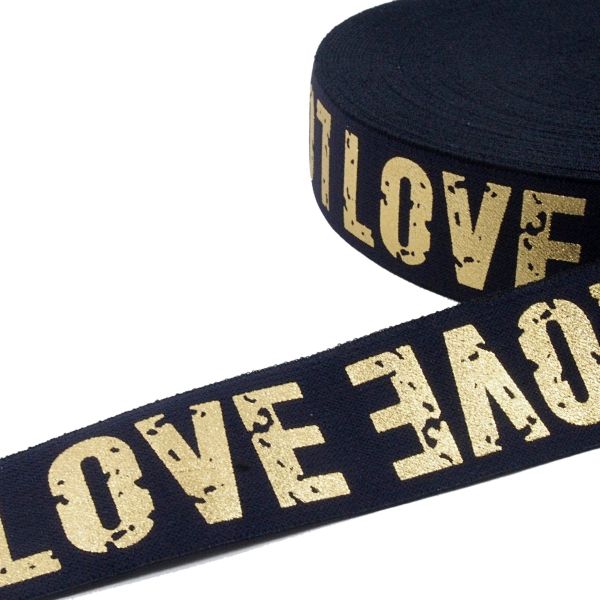 4cm breites Gummiband LOVE dunkelblau navy gold