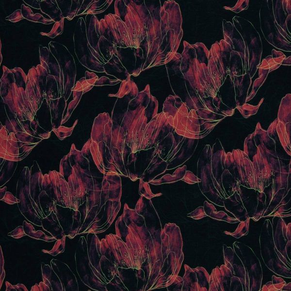 Alpenfleece schwarz coral rost mit großen Blüten – kuschelweicher Babysweat Nicki Wintersweat