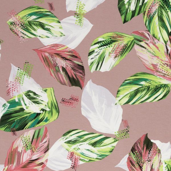 Viskosejersey Blätter altrosa zartgrün - Viscosejersey Selina von Swafing