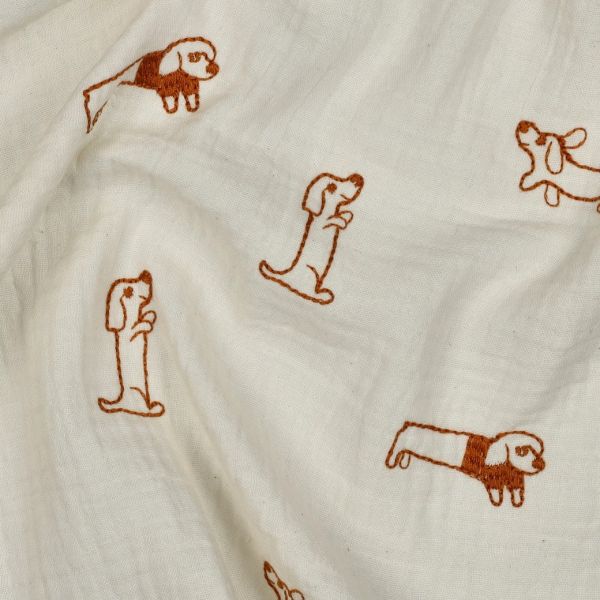 Musselin mit Stickerei Hunde – Double Gauze Embroidery Dogs aus 100% Baumwolle