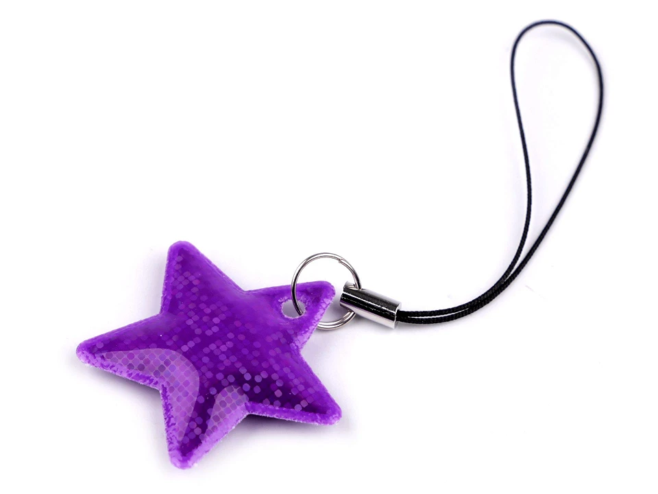 Reflektor Reißverschlussanhänger Stern lila - reflektiert im Dunkeln