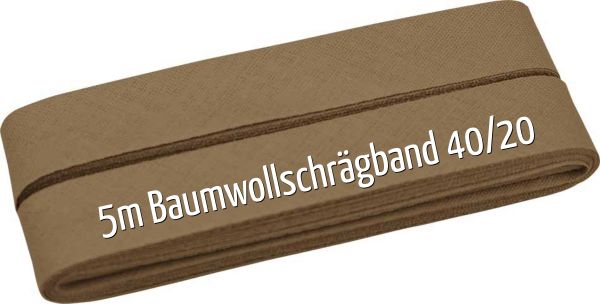 5m Schrägband aus Baumwolle hellbraun beige - Baumwollschrägband 40/20/10