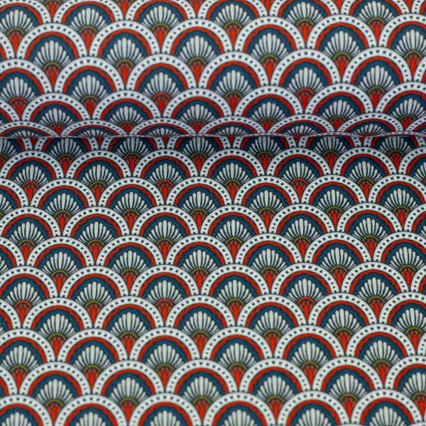 Dekostoff Canvas Secrets of Summer Fächer Muster blau rot creme – Baumwollcanvas von Swafing