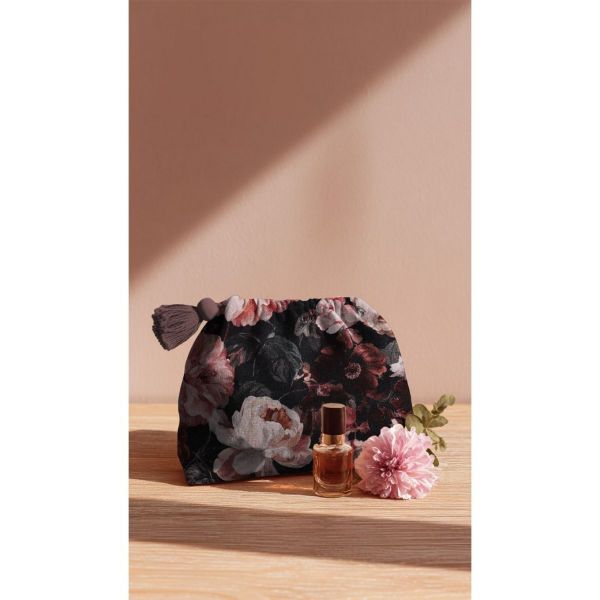 Canvas Slub Digital Blumen – Bordeauxrot Rosa auf Schwarz – Baumwollstoff für Taschen & Deko
