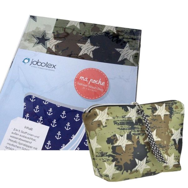 Näh dir eine WashBag • Camouflage Sterne oliv grün • Kulturtasche DIY Nähset Waschtasche