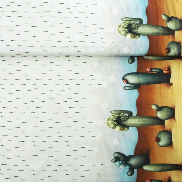 Baumwolljersey Kaktus & Chamäleon Bordüre – 35cm Rapport fortlaufend