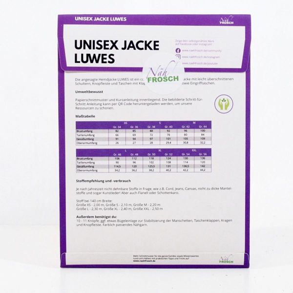 Schnittmuster Unisex Hemjacke Luwes Gr. XS-XXL von Nähfrosch