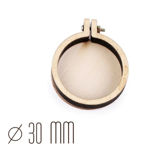 Mini Holzrahmen rund 30mm - Stickrahmen Optik für Ketten und Anhänger