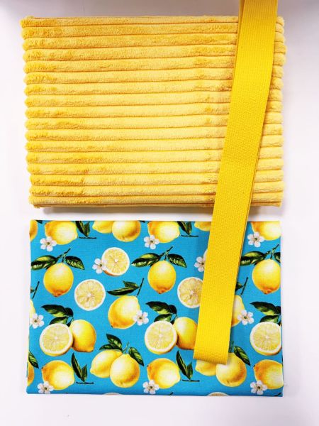 Taschen-Stoffpaket gelb – Breitcord, Zitronen Baumwollstoff & Gurtband