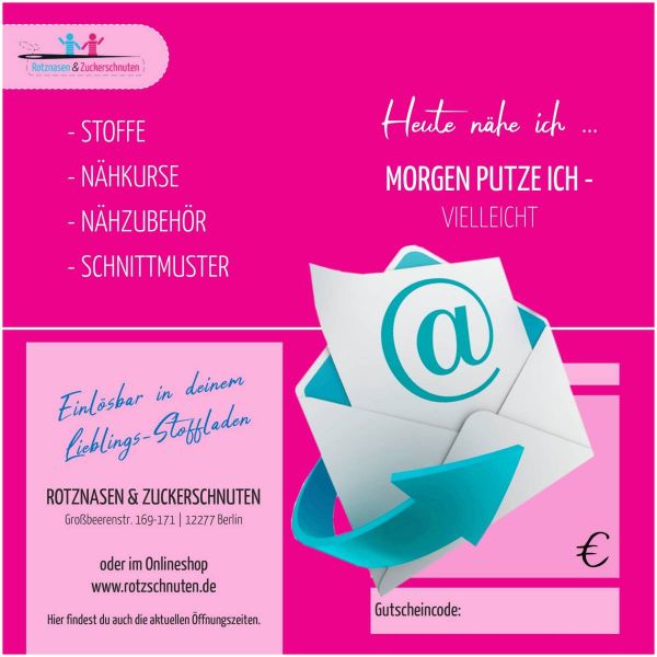 GUTSCHEIN - per E-Mail zum Ausdrucken - für Stoffe Nähkurs oder Coaching
